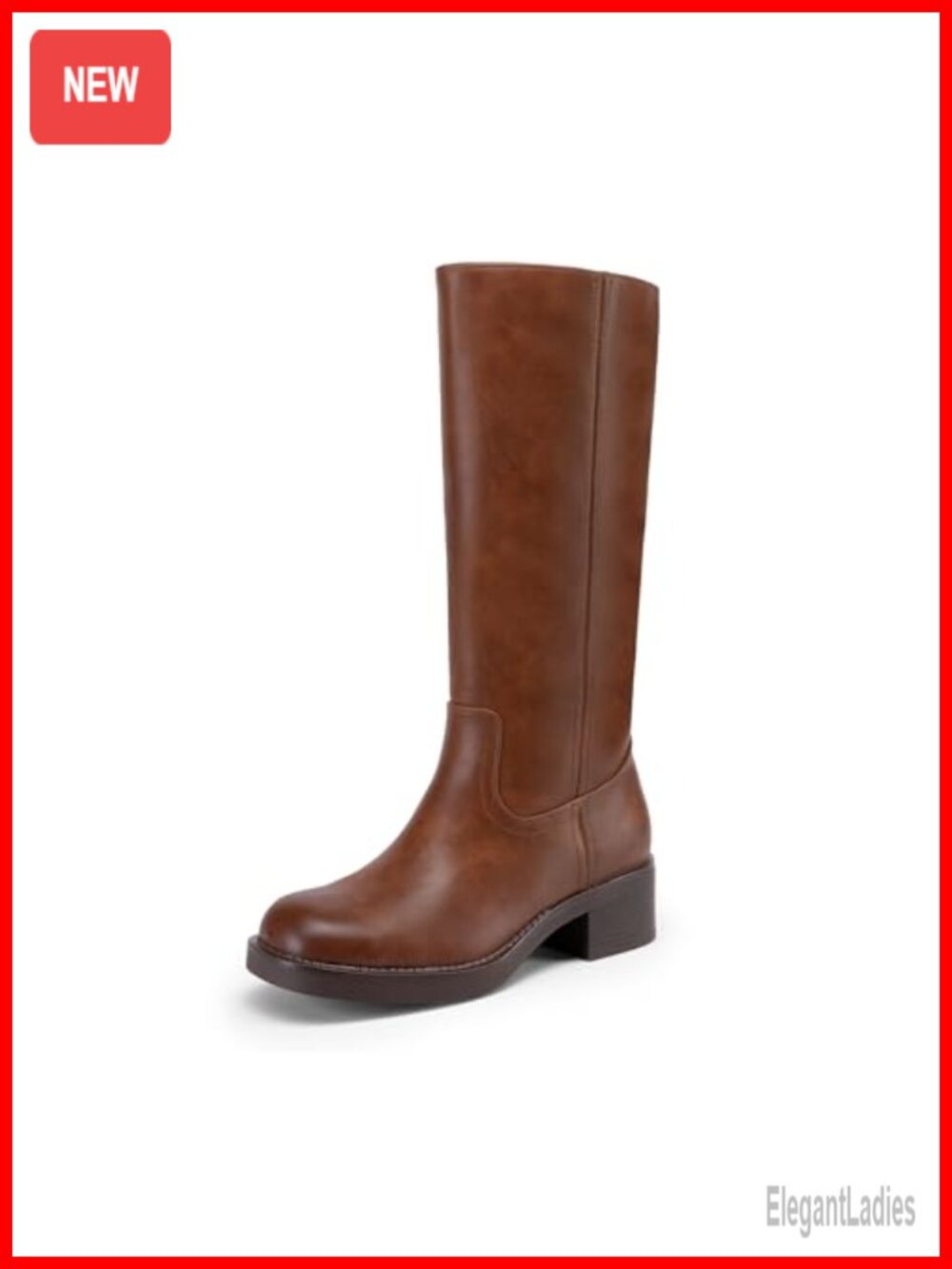 Women's Faux Leather Square Toe Platform Block Heel Knee-High Riding Boots